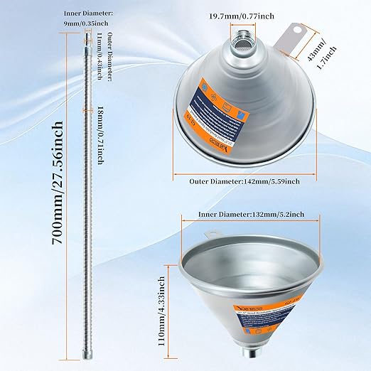 27.56" Steel Bendable Spout Funnel with Filter for All Automotive Oils, Metal Flexible Long Funnels for Automotive Use for Transmission Fluid, Diesel Fuel, and Other Liquids - Image 2