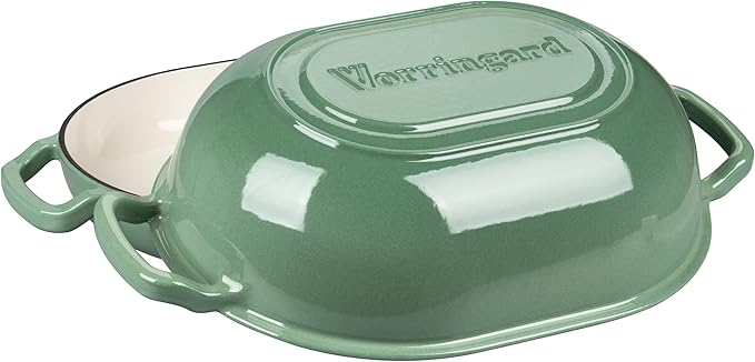 VORRINGARD Enameled Cast Iron Sourdough Bread Oven, Dutch Oven, Loaf Cast Iron Bread Pan for Homemade Bread Baking, Meatloaf Pan with Lid, 7QT, Sage Green - Image 4