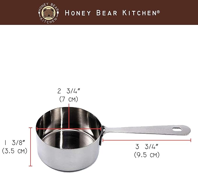 Honey Bear Kitchen 1/2 Cup 120 ml Measuring Scoop Cups, Polished Stainless Steel (Set of 2) - Image 2