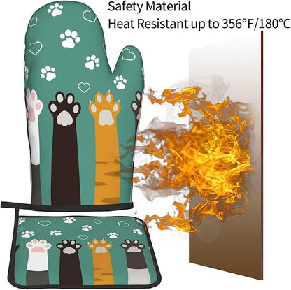 Cat Oven Mitt Potholders Sets - Paw Kitchen Mitts and Pot Holders Set of 2 Kitten Pet Oven Gloves Hot Pads for Cooking BBQ Baking Grilling - Image 5