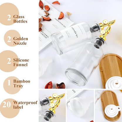 Olive Oil Dispenser Bottle with Bamboo Tray, Metal Pour Spout, Coffee Syrup & Cooking Oil Dispenser for Kitchen - Image 7