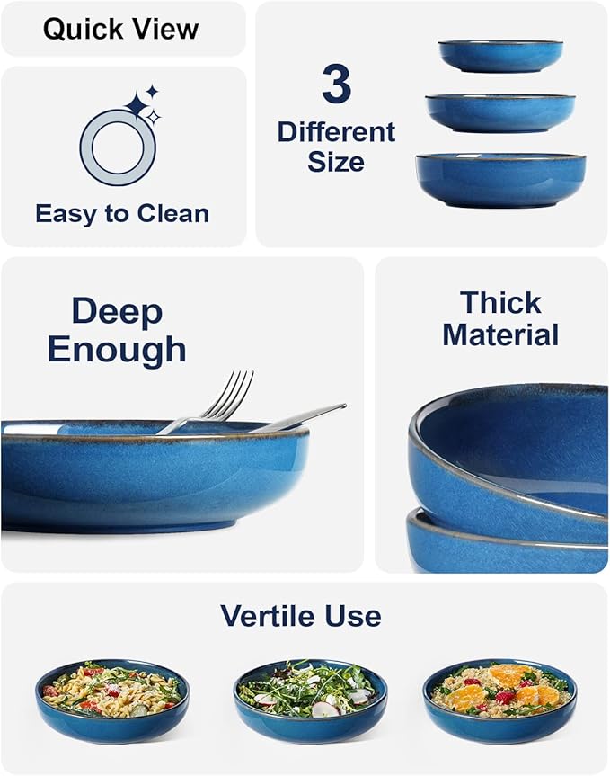 LE TAUCI Pasta Bowls 45 Ounce, Ceramic Salad Bowl, Large Serving Bowl Set - Set of 4, Ceylon Blue - Image 4