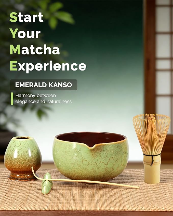 Maestri House Matcha Whisk Set, 7-Pc Complete Matcha Kit with Spouted Ceramic Bowl, Bamboo Whisk and Holder, Scoop, Spoon Rest & Sifter, Tea Cloth – Ideal Gift for Matcha Lovers (Verdant Abyss) - Image 2