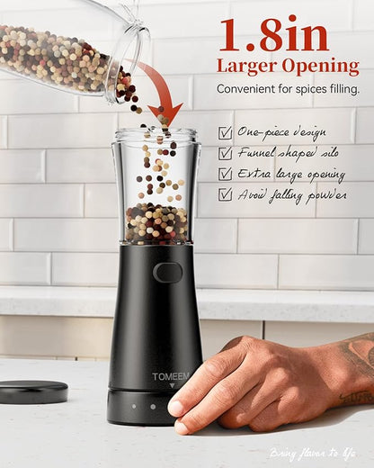 Electric Salt and Pepper Grinder Set with Storage Base, Stainless Steel Rechargeable Salt and Pepper Grinder Set with 4.5 oz Large Capacity, 1.8" Wide Mouth, Adjustable Coarseness, Ideal for Kitchen - Image 4