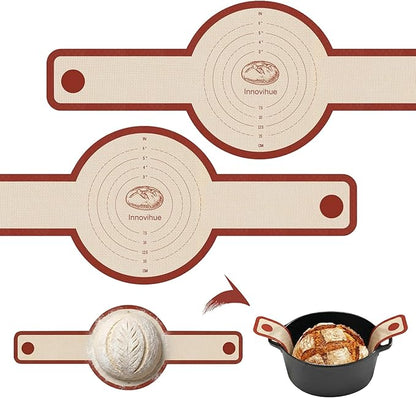 Silicone Bread Sling for Dutch Oven, 2-Pack Non-Stick Reusable Baking Mats with Long Handles, Easy to Clean, Ideal for Sourdough Bread Transfer & Baking by InnovihueFlossPicks