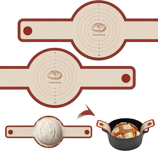 Silicone Bread Sling for Dutch Oven, 2-Pack Non-Stick Reusable Baking Mats with Long Handles, Easy to Clean, Ideal for Sourdough Bread Transfer & Baking by InnovihueFlossPicks