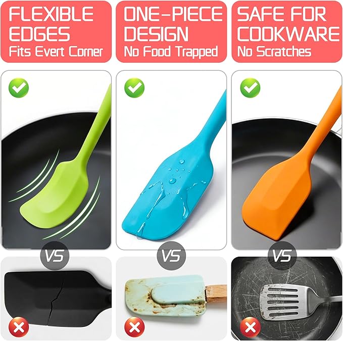 5 Pieces Silicone Spatula Set BPA Free Non Stick Rubber Spatula Heat Resistant Set Ideal for Baking Cooking Mixing Dishwasher Safe Kitchen Tools Multicolor - Image 5