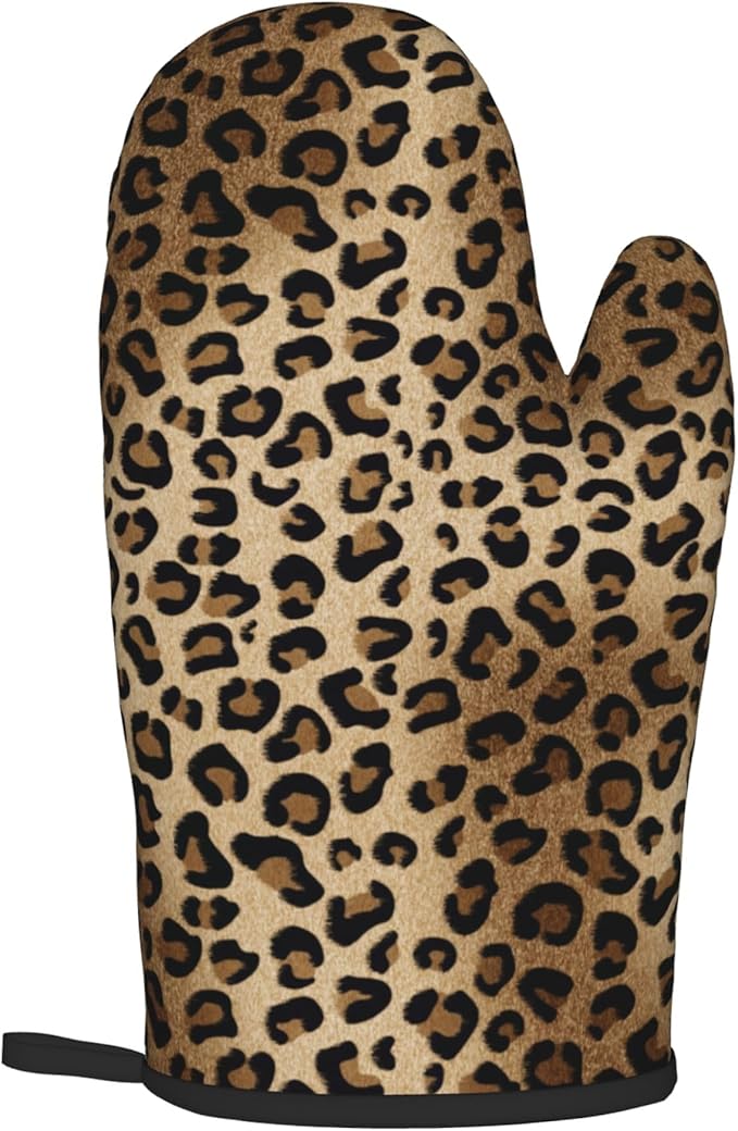 Leopard Print Oven Mitts - Brown Oven Mitts and Pot Holders Sets of 2 Animal Print Kitchen Mitts Hot Pads for Baking Grilling - Image 8