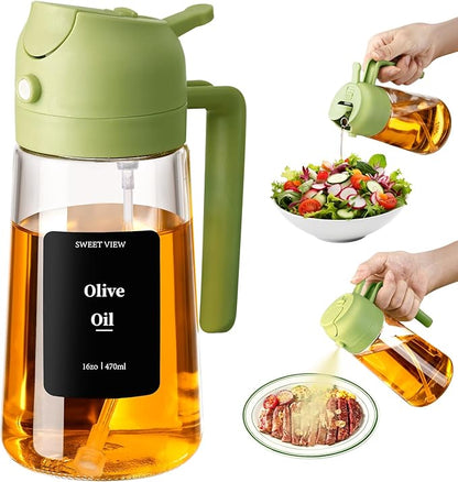 SWEET VIEW 16oz/470ml Oil Dispenser and Oil Sprayer, Glass Olive Oil Pourer for Kitchen, Air Fryer, Cooking, Salad, BBQ(Green) by SWEETVIEW