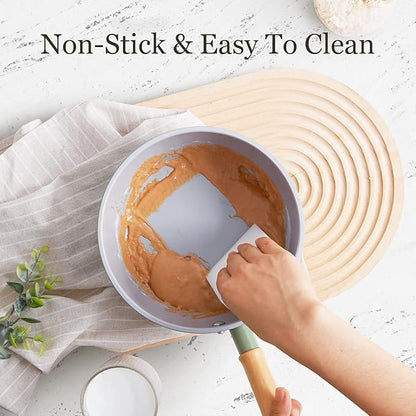 ROCKURWOK Ceramic Nonstick Sauce Pan, 3 QT Pot with Steamer, Non Toxic & PFAS-Free, Wooden Handle for Cool Touch, Universal Base(Gas, Electric & Induction), Green - Image 5