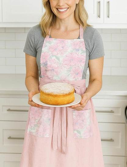 Pinknoke Vintage Pinafore Apron Dress for Women with Pockets Cute Floral Chef Aprons for Kitchen Cooking Baking Gardening - Image 3