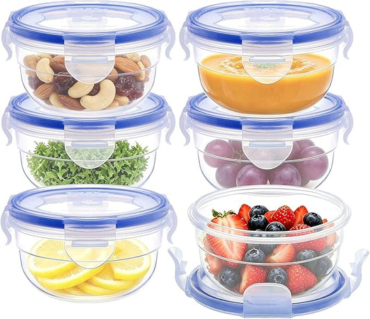 KIGI Round Food Storage Containers with Lids, Leak Proof Small Plastic Bowls for Snacks, Puree, Meal Prep and Lunch, Freezer Safe, 4-Sided Locking Lid, BPA-Free,10 oz / 1.25 Cup,12 Piece Set