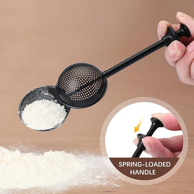 HULISEN Flour Duster for Baking, One-Handed Operation, 304 Stainless Steel Powdered Sugar Shaker Duster, Pick Up and Dust Flour Sifter, Gift Package, Black - Image 3