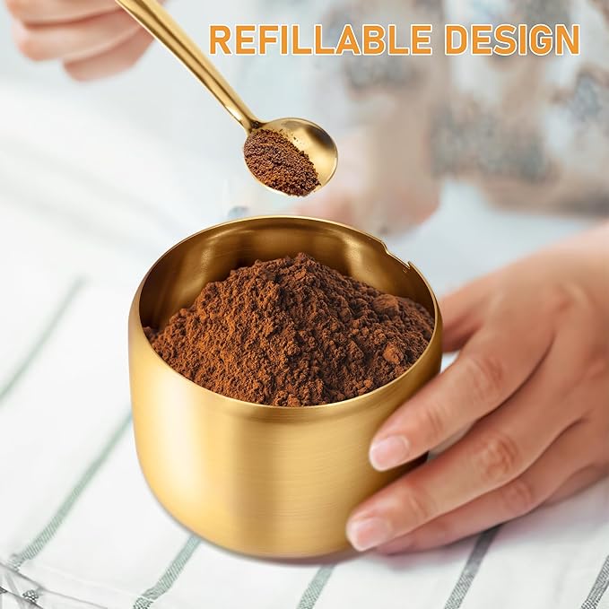 holoith Sugar Container with Glass Lid and Spoon - 10oz Gold Sugar Bowl for Coffee Bar Station Accessories Kitchen Storage for Salt, Candy, Coffee Bean (Gold) - Image 6