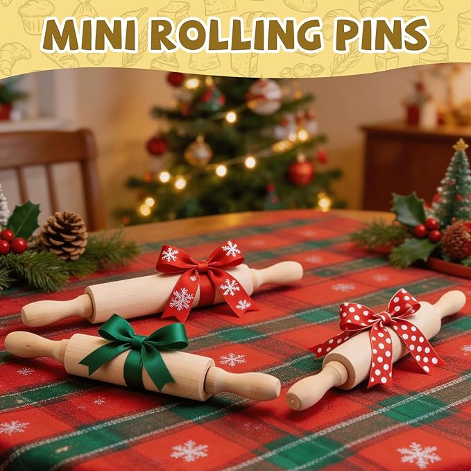 BILLIOTEAM 12 Pack 8 Inch Mini Wood Rolling Pin,Small Wooden Rollers for Art and Crafting,Baking,Cookie Dough,Cooking,Clay,Play Doh - Image 6