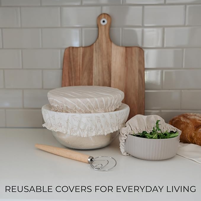 Beautiful Linen Cotton Blend Bowl Covers for Bread Proofing - Reusable Set of 3 in Varying Sizes Easily Fit Your Bowls 7" to 13" - Durable Fabric Covers, Ideal Sourdough Bread Baking Accessories - Image 5