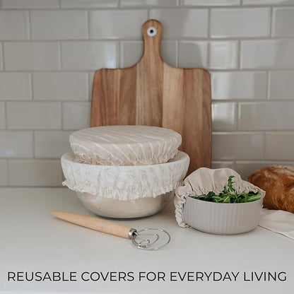 Beautiful Linen Cotton Blend Bowl Covers for Bread Proofing - Reusable Set of 3 in Varying Sizes Easily Fit Your Bowls 7" to 13" - Durable Fabric Covers, Ideal Sourdough Bread Baking Accessories - Image 5