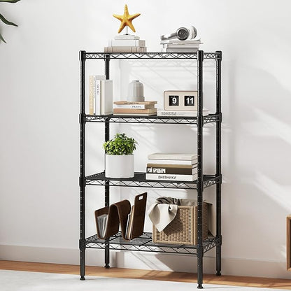 DUMOS 4-Tier Metal Wire Storage Shelves, Adjustable Standing Storage Rack Shelf, Heavy Duty Steel Shelving Unit Organizers for Kitchen Bathroom Pantry Garage, 23.2" W×13.4" D×47.1" H, Black