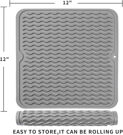 MicoYang Silicone Dish Drying Mat for Multiple Usage,Easy clean,Eco-friendly,Heat-resistant Silicone Mat for Kitchen Counter or Sink,Refrigerator or Drawer liner Grey M 12 inches x 12 inches - Image 2