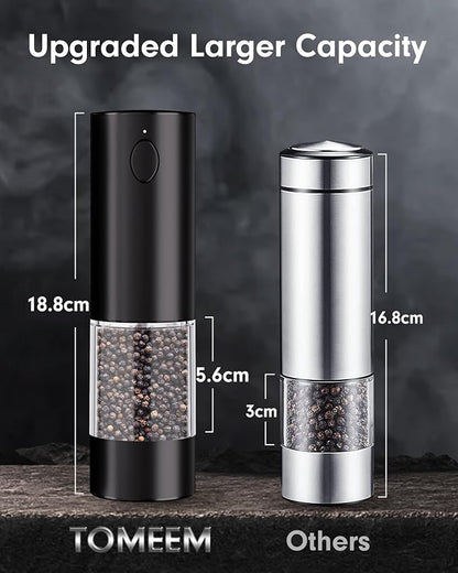 Upgraded Larger Capacity Electric Salt and Pepper Grinder Set Rechargeable with LED lights, Stainless Steel Automatic Pepper and Salt Grinder Refillable with 5 Adjustable Coarseness Black - White - Image 6
