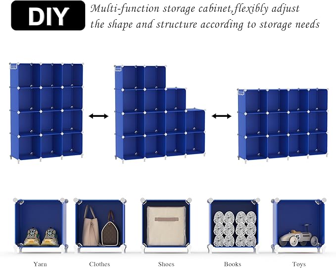 AWTATOS Cube Storage Organizer, 12 Cube Closet Organizers and Storage Shelves, DIY Stackable Bookshelf for Bedroom, Home, Admiral Blue - Image 6