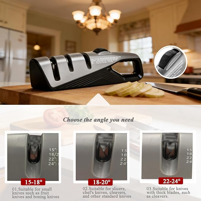 Kitchen Knife Sharpener, 5 Adjustable Sharpening Angles with Coarse & Fine, Manual sharpeners Tool for Pocket Knives