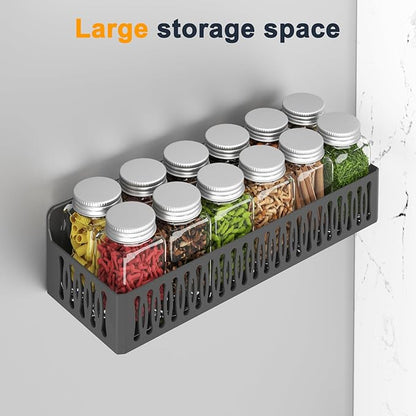 Sevenblue 4 Pack Large Magnetic Spice Rack for Refrigerator, Spice Rack Organizer, Moveable Magnetic Shelf Fridge Organizer with 4 Hooks for Kitchen and Oven Organization, Black - Image 4