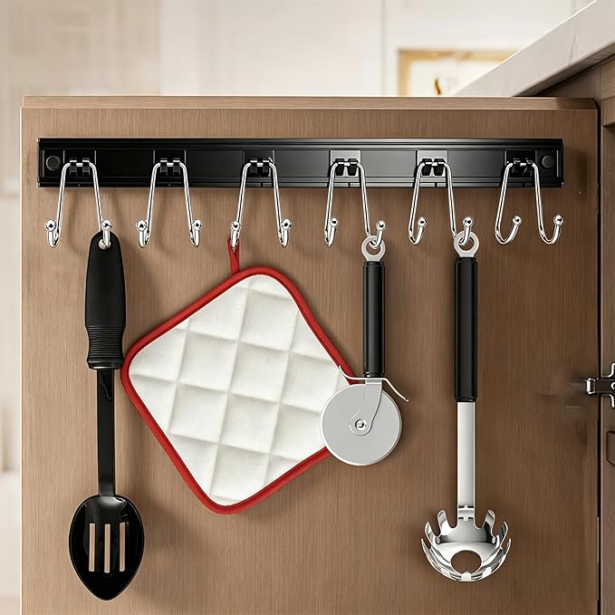 Cociat 2PCS Utensil Racks with 12 Hooks 17.2 Inch Kitchen Utensil Holders Hanging Utensil Rack Multifunctional (17.2 inch Black) - Image 7