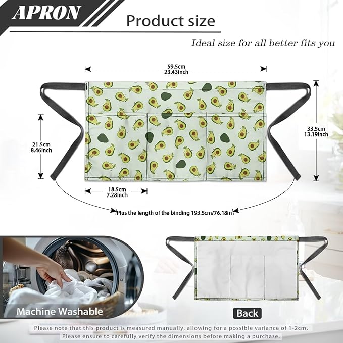 Server Apron with 3 Pockets, Waterproof Oil Waitress Waiter Half Apron for Restaurant Hotel Kitchen Cafe