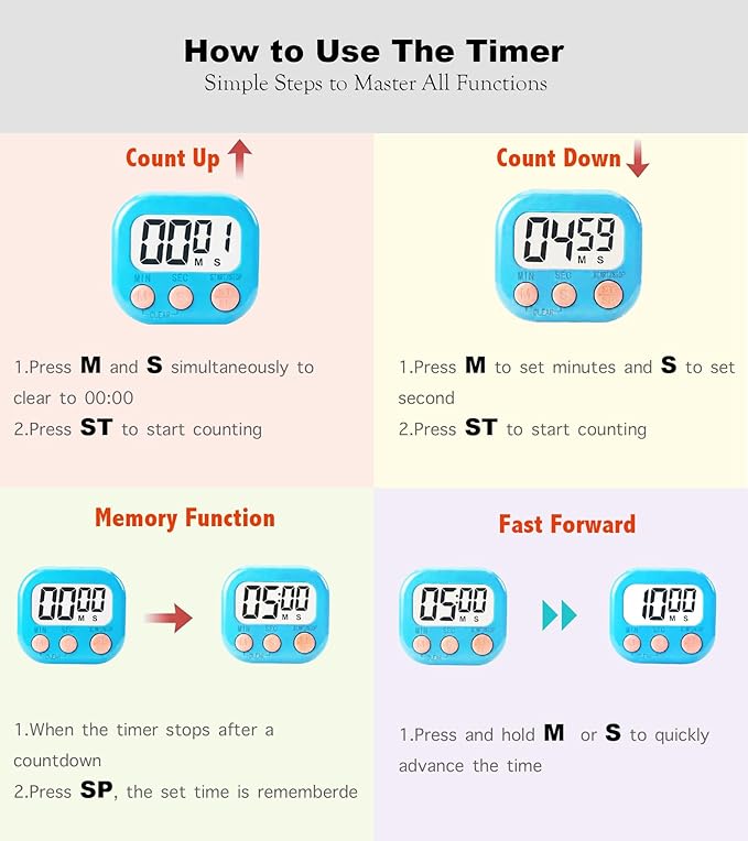 Digital Timer for Classroom Teachers Students, Magnetic Kitchen Countdown Timer, Easy Timers for Kids Homework Study Cooking Gym Game, 6 Pcs - Image 7