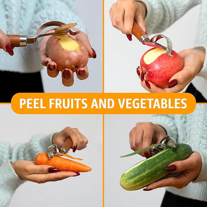 Potato Peeler Wooden Handle, Curved Multifunctional Vegetable Peeler, Rosewood & Stainless Steel, Fruit & Veggie Peeler, Peeler Knife Blade, Eye Remover