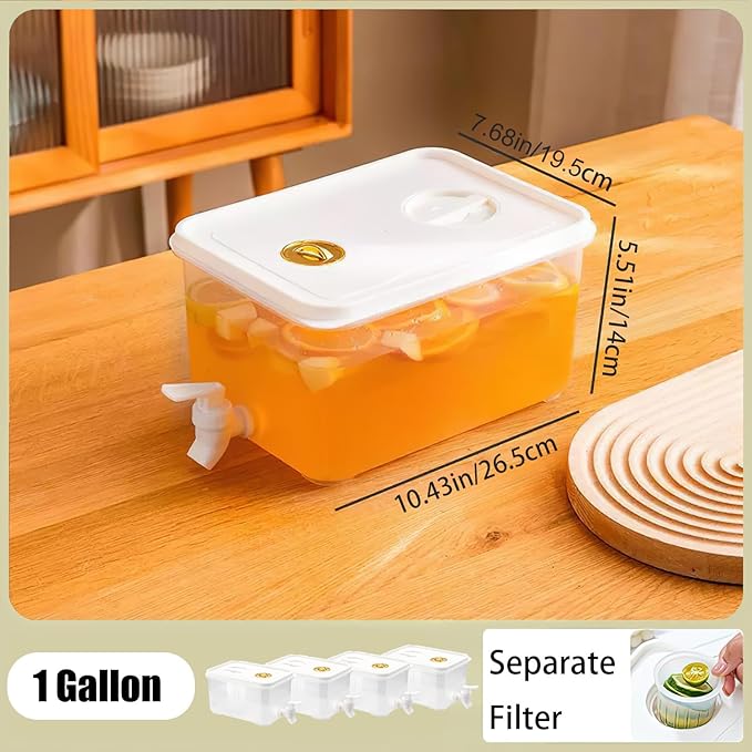 Beverage Drink Dispenser for Fridge, Plastic Beverage Dispenser with Spigot，Juice Container Sealed with Filter Screen，Cold Hot Drink Jug for Christmas Party Supplies (4PCS 1 Gallon)