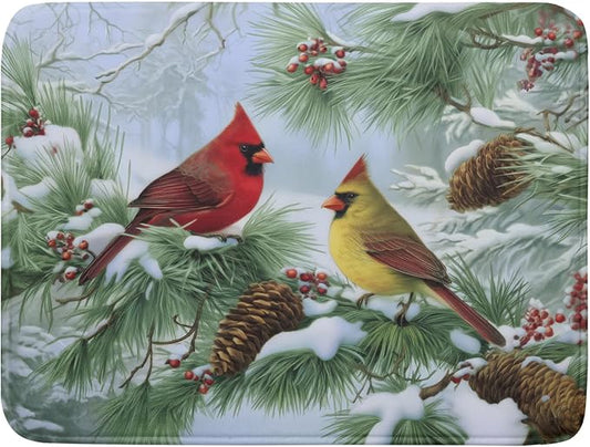 Winter Dish Drying Mat for Kitchen Counter Cardinal Birds Pine Trees Festival Microfiber Absorbent Dish Draining Reusable Washable Foldable Extra Large 18"x24" by Unknown