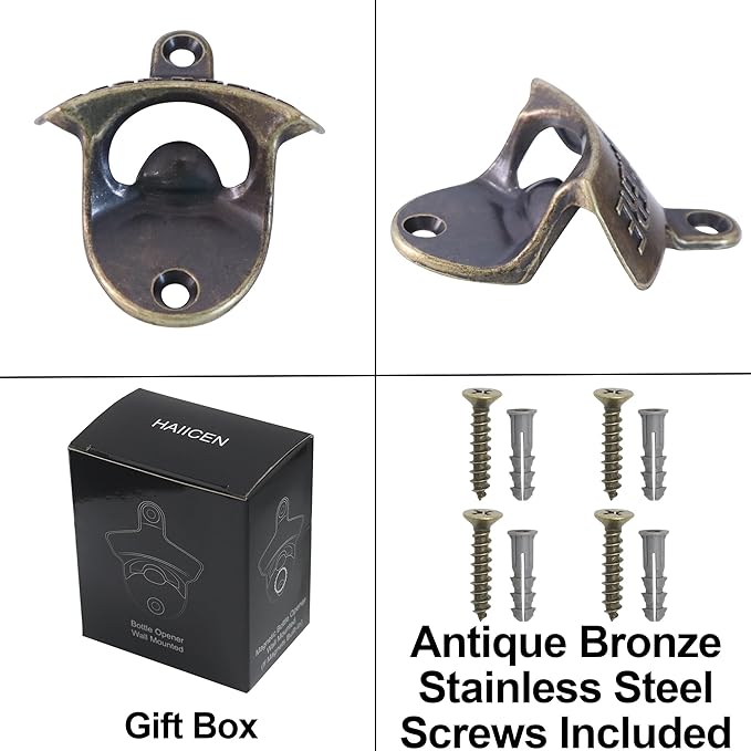 Retro Bottle Opener Wall Mounted, Antique Bronze Table Mounted Beer Cap Opener Stainless (2 Packs) - Image 5