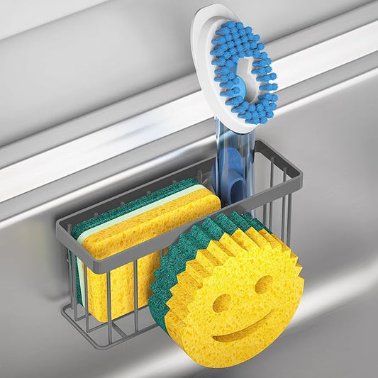 MURLONG Sponge Holder Smiley Face,Sink Caddy for Kitchen Sink,Sponge Holder with 2 PCS Suction Cups/1 PCS Adhesive Strips,Designed for Sponge,Soap,Dish Brush,Scrubber-Charcoal Gray by MURLONG