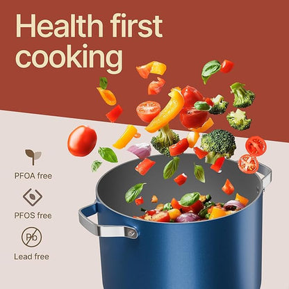 Bakken 12.5 Quart Ceramic Coated Stock Pot with Lid, Easy Clean Nonstick Pot, Tempered Glass Lid, Riveted Stainless Steel Handles, Oven Safe Up To 500°F, PTFE & PFAS Free, All Stove Compatible, Blue - Image 6