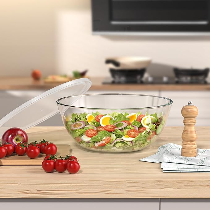 4.7 Qt Extra Large Glass Mixing Bowls Clear Glass Salad Cooking Bowls for Kitchen Salad Bread Storage - Image 7