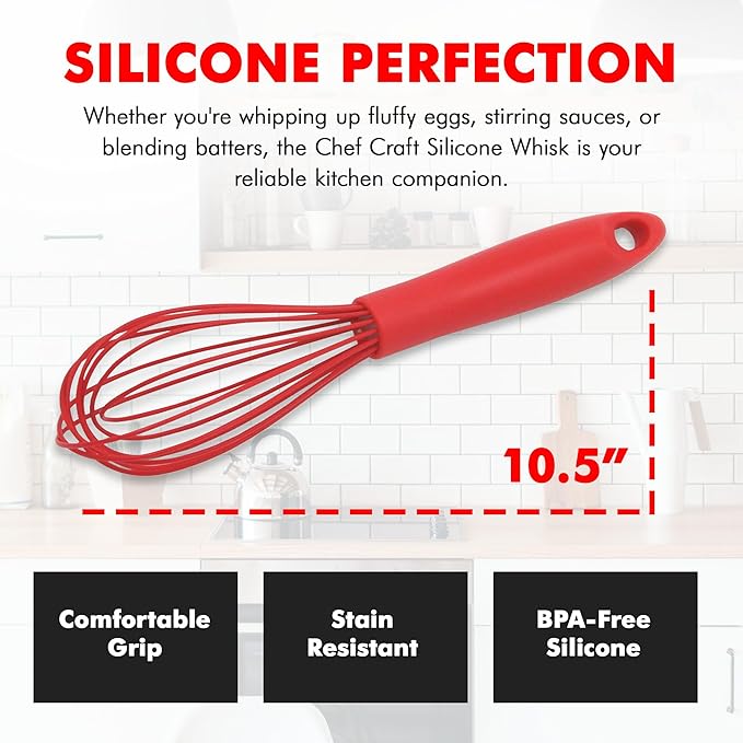 Chef Craft Premium Silicone Wire Cooking Whisk, 10.5 Inch, Red - Image 4