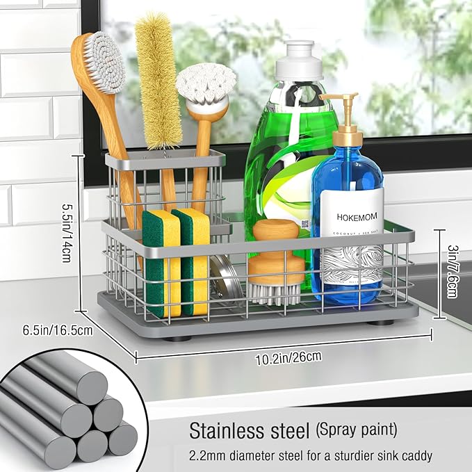 Kitchen Sink Caddy Organizer, [Stay-Dry Anywhere & No Drainage Needed] Sponge Holder for Kitchen Sink Countertop,Stainless Steel with Rust-Resistant Coating-10.24" L x 6.5" W x 5.83" H - Image 4