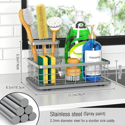 Kitchen Sink Caddy Organizer, [Stay-Dry Anywhere & No Drainage Needed] Sponge Holder for Kitchen Sink Countertop,Stainless Steel with Rust-Resistant Coating-10.24" L x 6.5" W x 5.83" H - Image 4