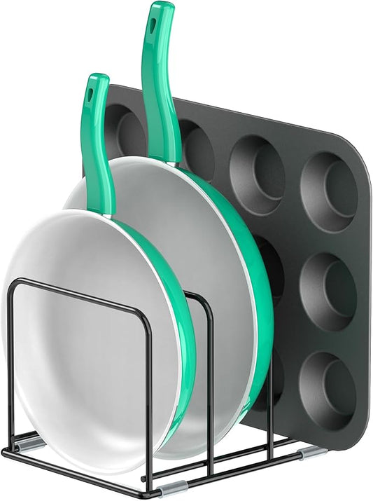 KORRTFID Kitchen Cabinet Organizer - Steel Cookware Rack, Divided Holder with 3 Slots for Skillets, Baking Tray and Chopping Board - Pan Storage (2.2 Inch Width Slots) by KORRTFID