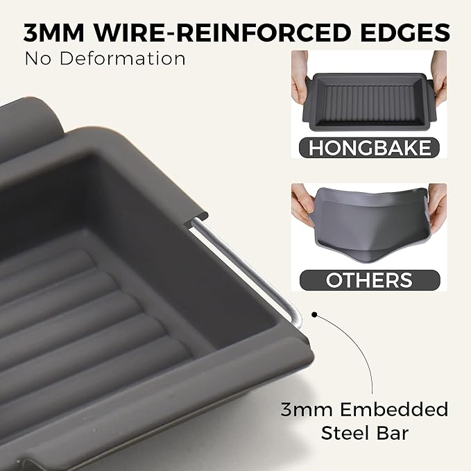 HONGBAKE Bakeware Sets, Baking Pans Set with Reusable Silicone Sheet Trays Dividers, Nonstick Oven Pan with Wider Grips, 14-Piece Including Rack, Cookie Sheet, Cake, Loaf, Muffin, Pizza Pan - Image 8