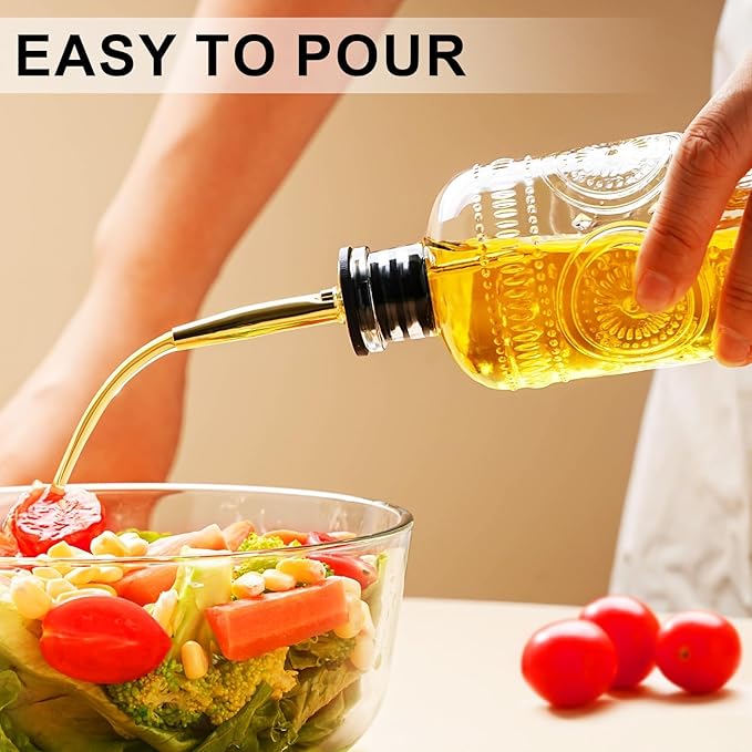 gegewawa Olive Oil Dispenser Bottle for Kitchen with Metal Spout, Glass Oil Bottles 7OZ, Elegant Glass Cooking Dispenser for Kitchen - Image 4