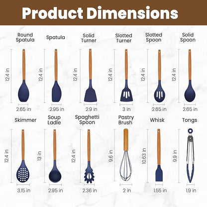 Kitchen Utensils Set - 12 Pcs Silicone Cooking Utensils Set with Wooden Handle - Heat Resistant Non-Stick BPA Free Spatula Set,Turner, Spoon, Brush, Silicone Kitchen Gadgets Utensil Set - Image 2