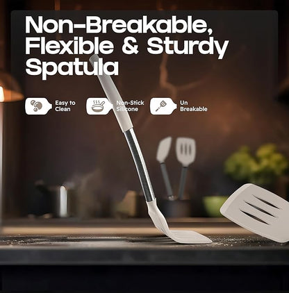BakeRoyal Silicone Spatula Set - Turner Spatulas Silicone Heat Resistant 600°F - Slotted & Solid Spatula for Cooking Fish, Eggs, Pancakes Flipper – Spatulas for kitchen use – Mist - Image 6