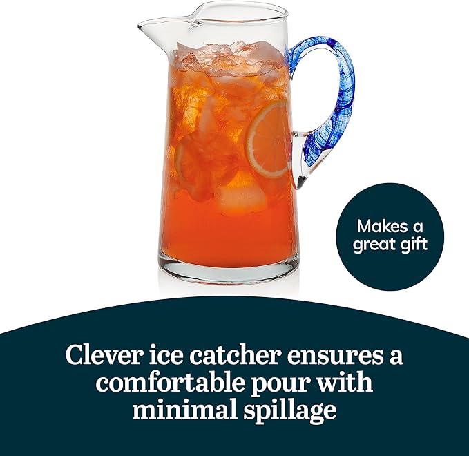 Libbey Cabos Large Glass Pitcher, 90 Oz Handcrafted Glass Water Pitcher with Spout and Blue Handle, Artisan-Inspired Water Carafe for Tables, Kitchen - Image 5