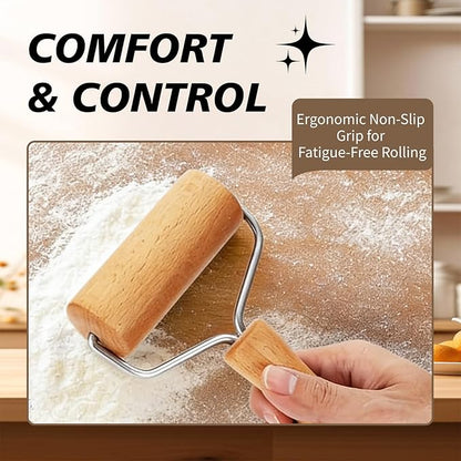Pizza Rolling Pin Small Rolling Pin Wooden Dough Roller Non Stick Pizza Dough Roller for Baking Pastry Tortilla Cookie Dumpling Rolling Pins for Baking (T-Style)