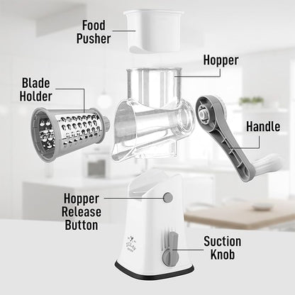 Zulay Kitchen Rotary Cheese Grater 5 Blade Cheese Shredder - Manual Hand Crank Cheese Grater With Reinforced Suction & 5 Interchangeable Drums - Easy to Use, Vegetable Chopper Round Mandoline Slicer - Image 8