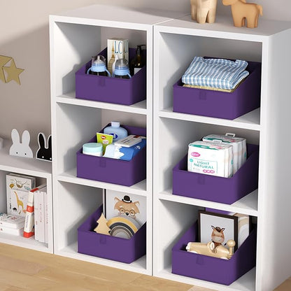 DIMJ Closet Storage Bins 8 Pack - Fabric Trapezoid Closet Organizer Bin, Foldable Storage Baskets for Shelves, Closet Shelf Organizer, Clothing Storage Box for Toys, Books, Towel, Clothes, Purple - Image 4