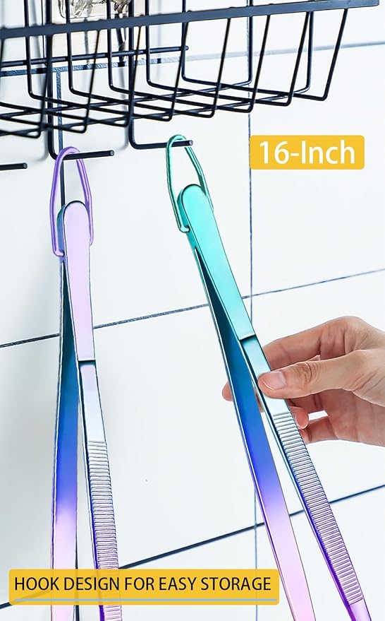 JETKONG 2 Pcs 16-Inch Stainless Steel Fine Tongs Extra Long Chopstick Tongs Long Kitchen Forceps for Cooking (Rainbow) - Image 6